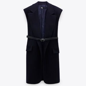 ZARA Ladies Wool Blend Waistcoat Gilet with Shoulder pads & belt
